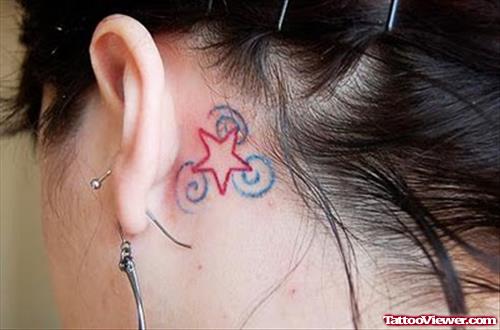 Red Star Below Ear Tattoo
