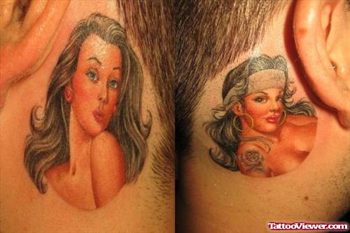 Pinup Girl Head Behind Ear Tattoos