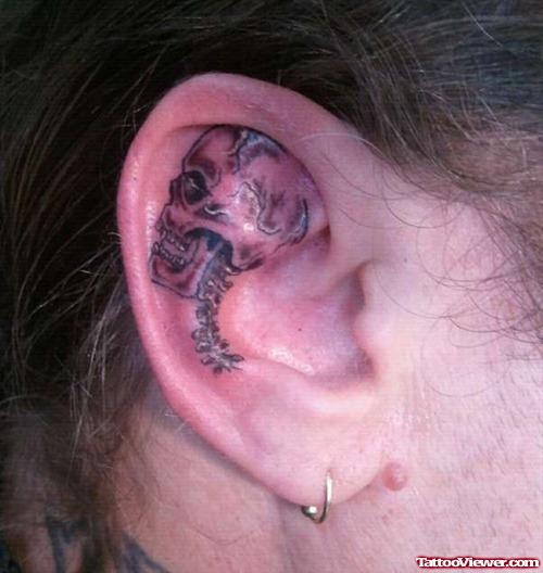 Best Scary Skull Ear Tattoo