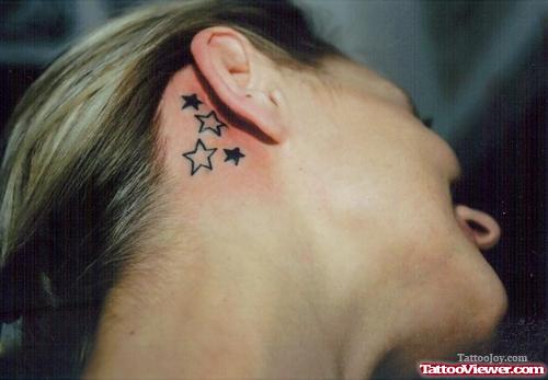 Stars Tattoos Behind Right Ear