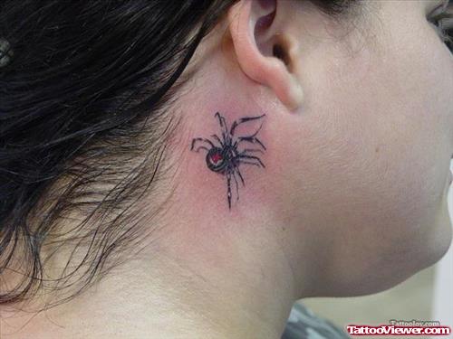 Spider Widow Behind Ear Tattoo