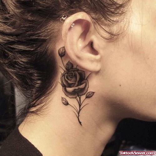 Black Rose Tattoo Behind The Ear