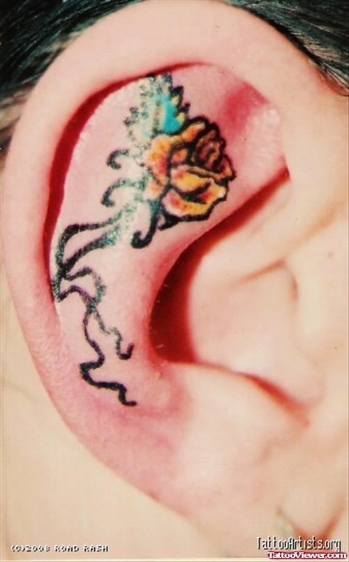 Yellow Rose Ear Tattoo