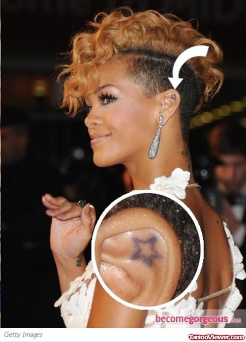 Unique Rihanna Left Ear Star Tattoo