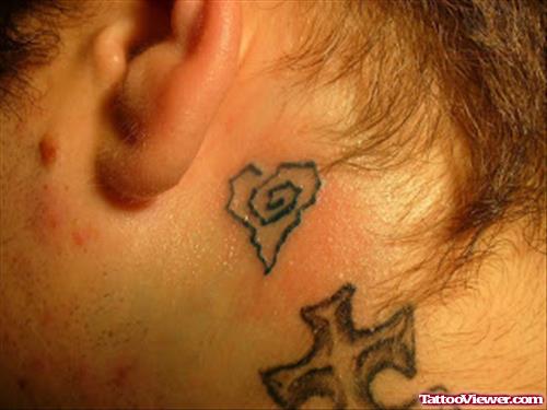 Spiral Heart Back Ear Tattoo