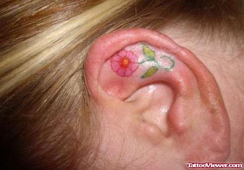 Pink Flower Ear Tattoo For Girls