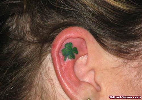 Green Clover Leaf Ear Tattoo