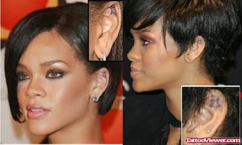Attractive Rihanna Ear Star Tattoo