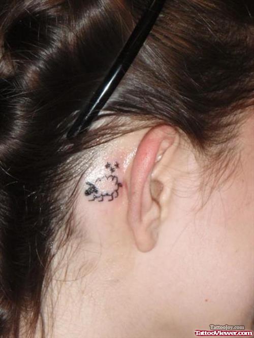 Tiny Sheep Tattoo Behind The Ear