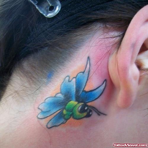 Blue Wings Butterfly Ear Tattoo
