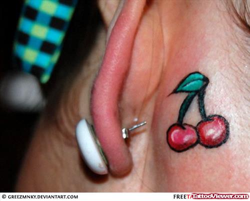 Red Cherry Tattoos Behind Ear