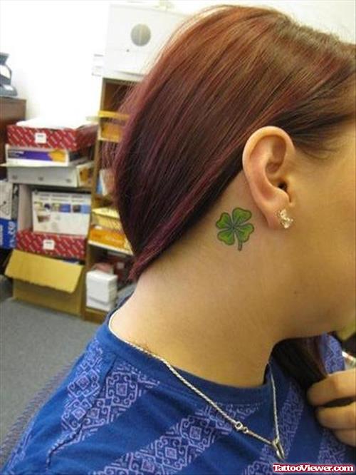 Green Clover Leaf Ear Back Tattoo