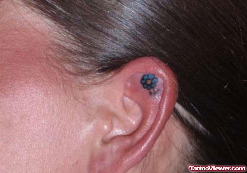 Blue Flower Ear Tattoo