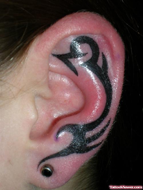 Black Tribal Ear Tattoo For Girls