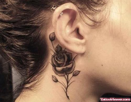 Black Rose Behind Ear Tattoo