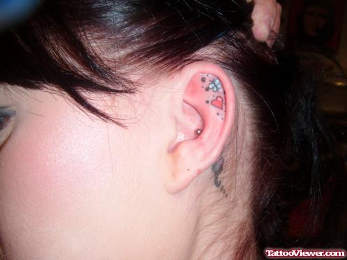 Left Ear Heart And Dragonfly Tattoo