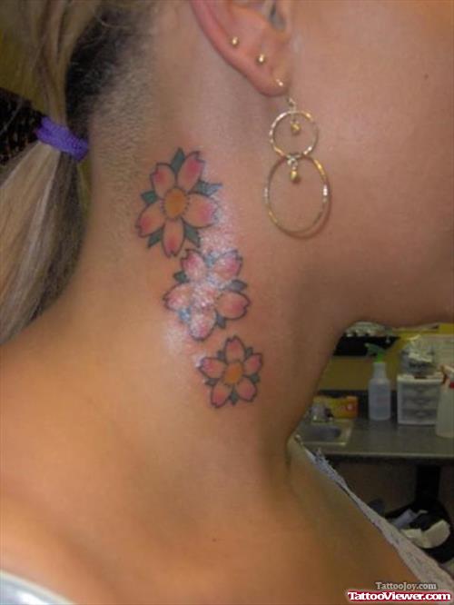 Cherry Blossom Flowers Ear Tattoo