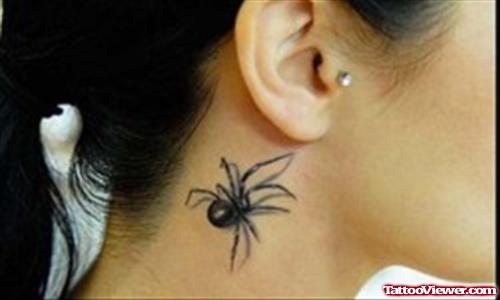 Black Ink Black Widow Ear Tattoo For Girls