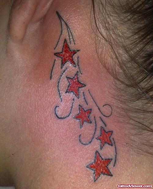 Best Red Stars Behind Ear Tattoo