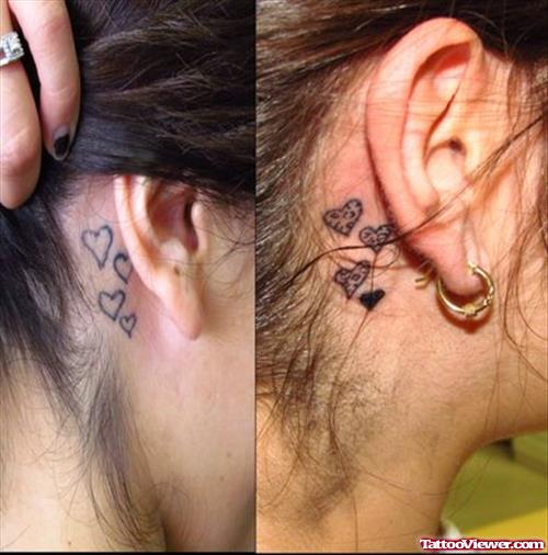 Hearts Tattoos Behind Ear For Girls