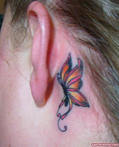Colored Butterfly Ear Tattoo
