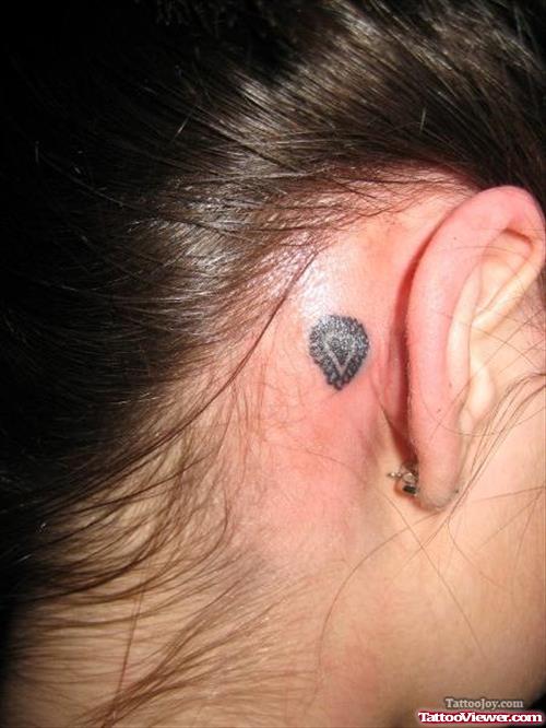 Black Heart Back Ear Tattoo