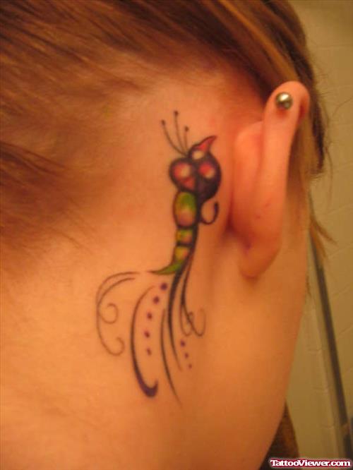 Behind The Ear Color Ink Tattoo