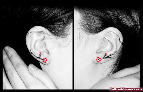 Fine Cherry Blossom Flowers Ear Tattoo