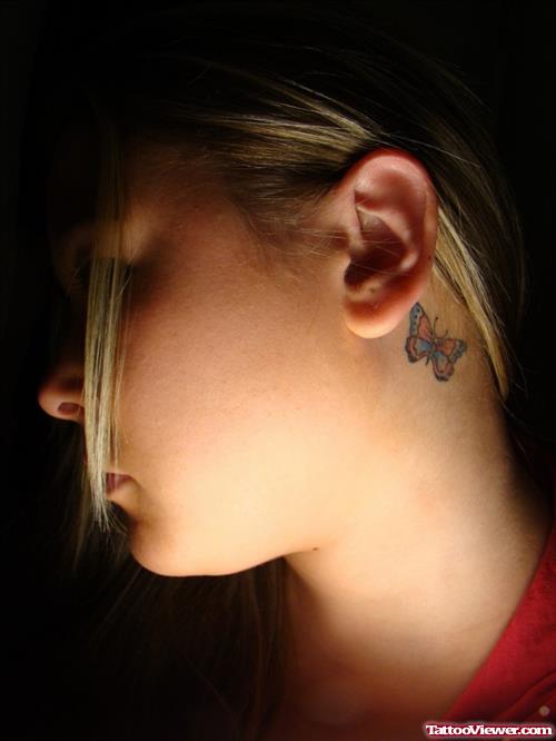 Butterfly Below Ear Tattoo