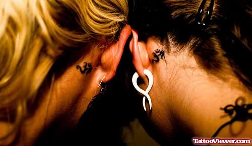 Religious On Symbol Tattoo Behind Ear