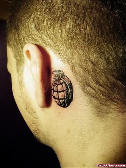 Grenade Tattoo Behind Ear
