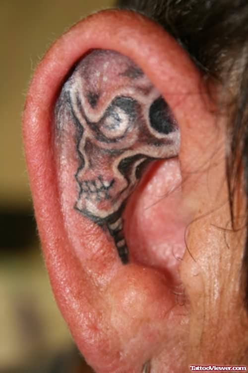 Skull Tattoo Inside Ear