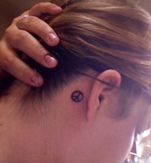 Peace Symbol Tattoo Behind Ear