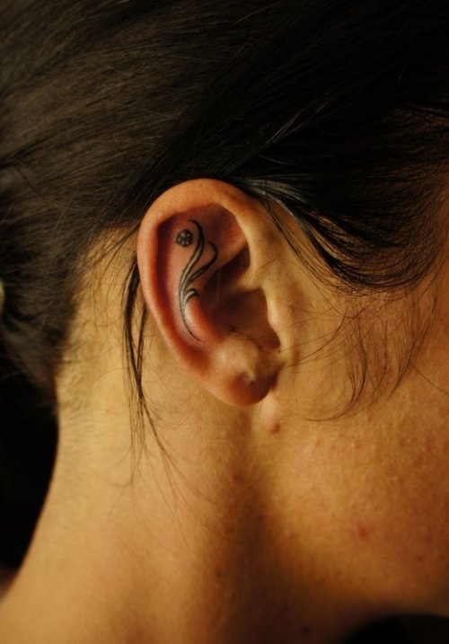 Right Ear Flower Tattoo For Girls