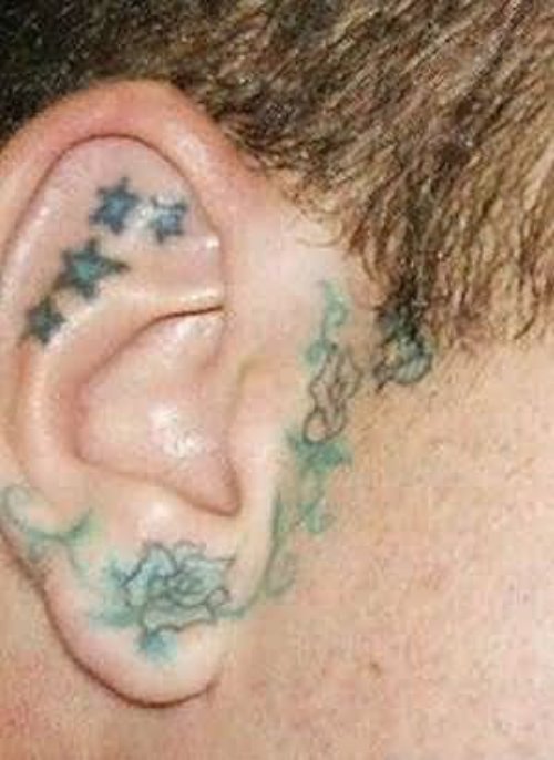 Rose And Stars Tattoos In Ear