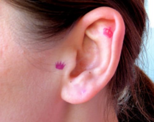 Tiny Pink Crowns Ear Tattoo For Girls