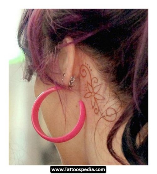 Outline Flower Tattoo Behind The Ear