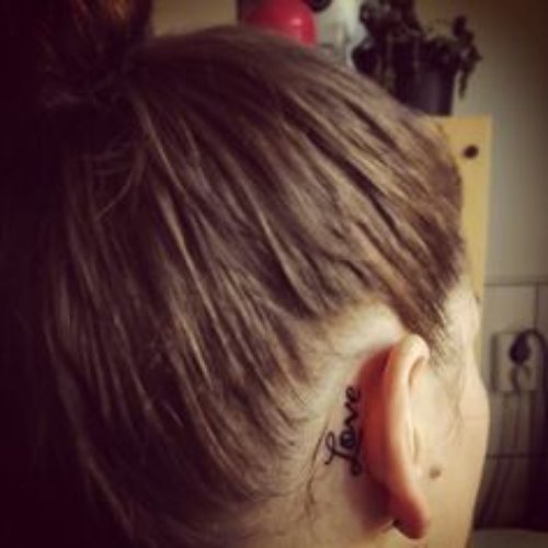 Love word Behind Ear Tattoo