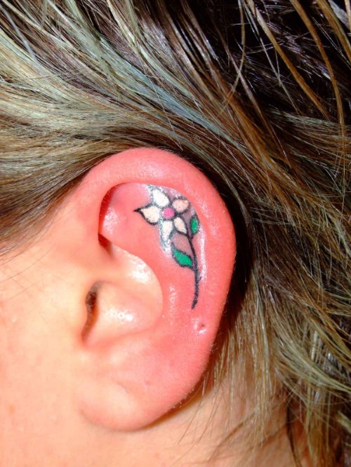 Flower Ear Tattoo Design Idea