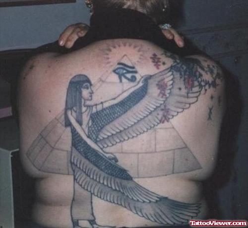Egyptian Pyramid And Eye Tattoo On Back