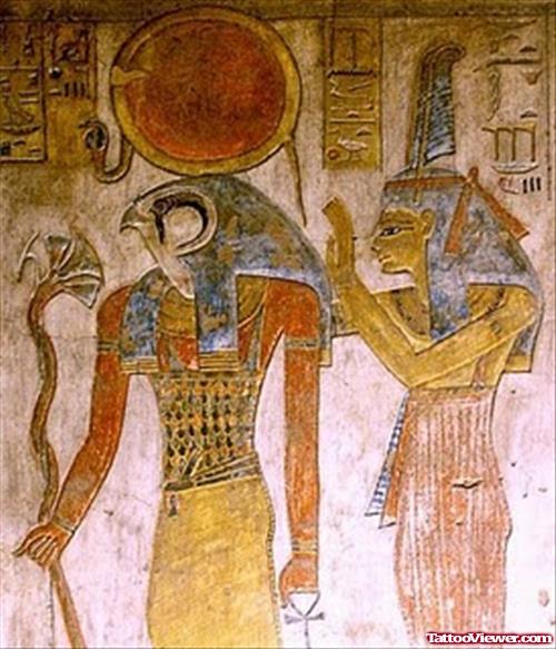 Colored Ra Egyptian Sun God Tattoo Design