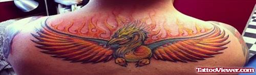 Flaming Egyptian Tattoo On Upperback