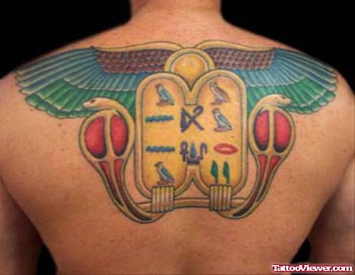 Best Colored Egyptian Tattoo On Upperback