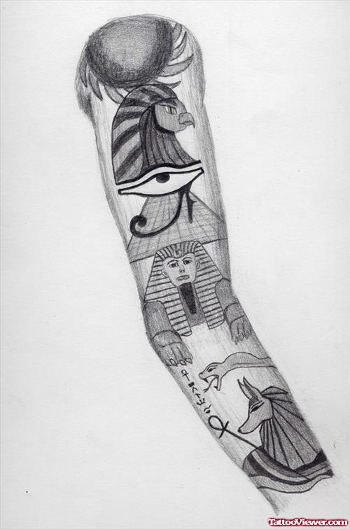 Beautiful Egyptian Sleeve Tattoo Design