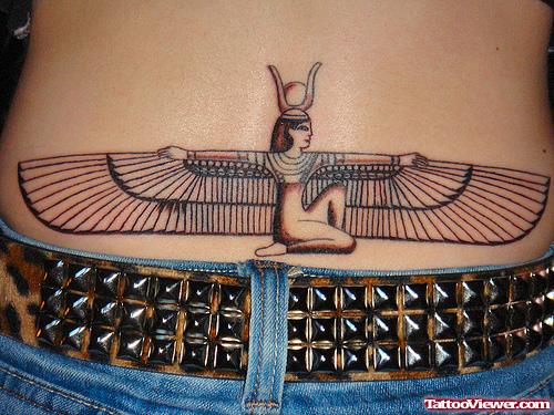 Egyptian Goddess Tattoo On Lowerback