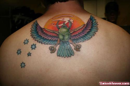 Scarab Beetle Wings Tattoo On Upperback
