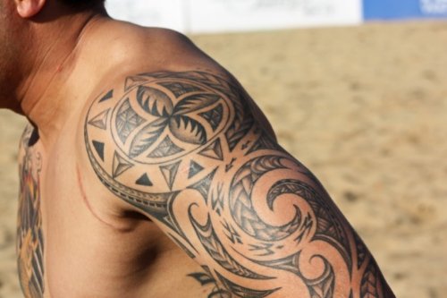 Polynesian Egyptian Tattoo On Left Sleeve