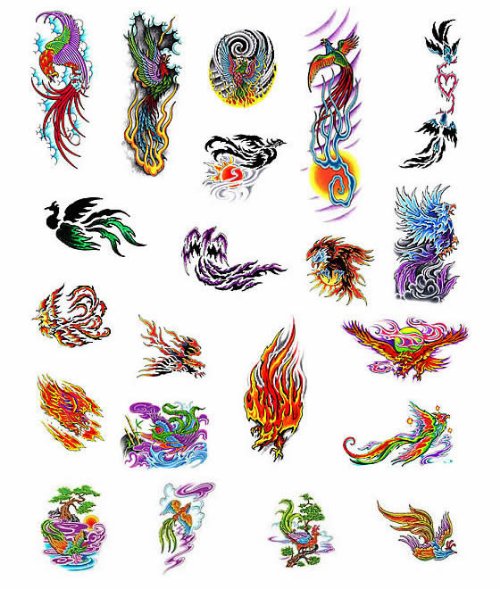 Colored Phoenix Egyptian Tattoo Design