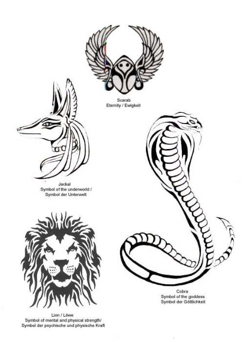 Egyptian Anubis And Snake Tattoos Design
