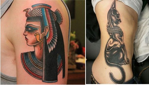 Egyptian Tattoo On Side And Half Sleeve